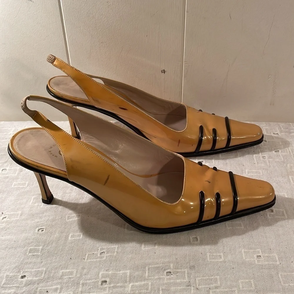Chanel Semi Point Mustard Black Detail Slingback Shoe